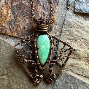 Turquoise double tree of life wire wrapped necklace handmade NEW